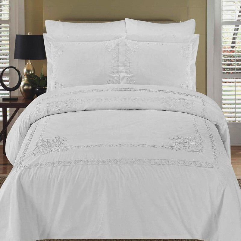Embroidered Duvet Cover Sets - Athena-Royal Tradition-Full/Queen-White/ White Embroidery-Egyptian Linens