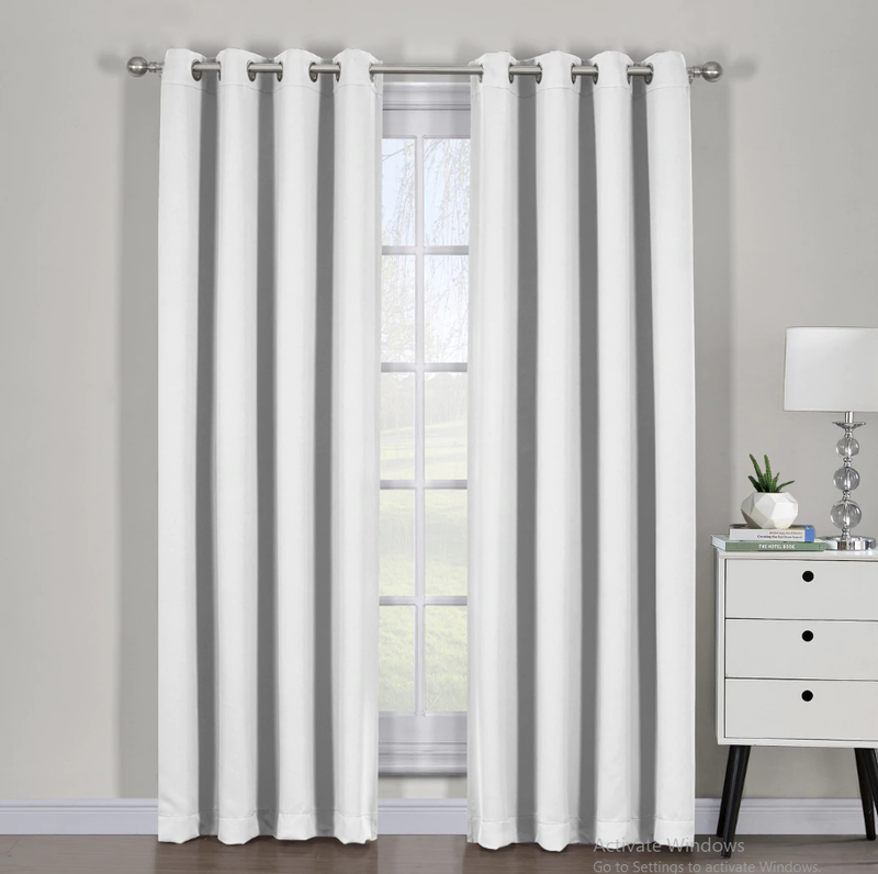 Ava Blackout Weave Curtain Panels With Tie Backs Pair (Set Of 2)-Egyptian Linens-54" x 63" Pair-Greyish White-Egyptian Linens