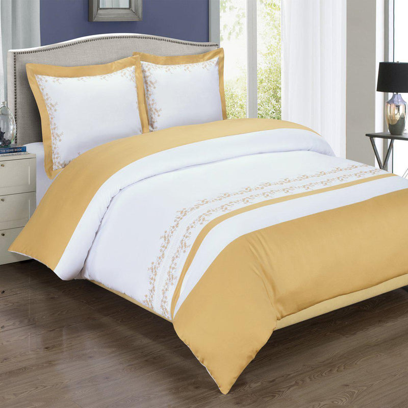 Embroidered Duvet Cover Set - Amalia-Royal Tradition-Full/Queen-Gold/White-Egyptian Linens