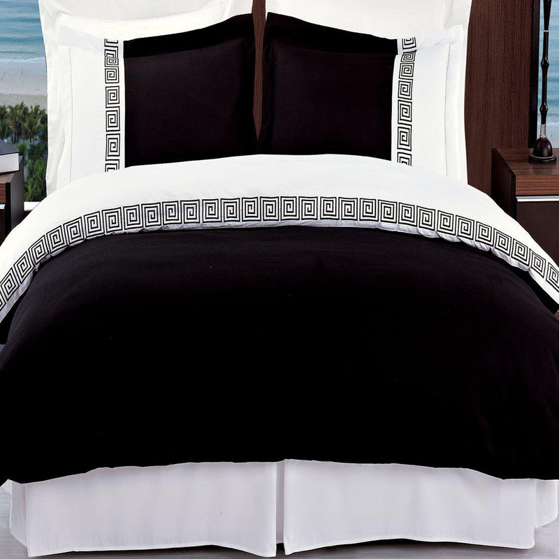 Astrid Embroidered 3-Piece Duvet Cover Sets-Royal Tradition-Full/Queen-Black/White-Egyptian Linens