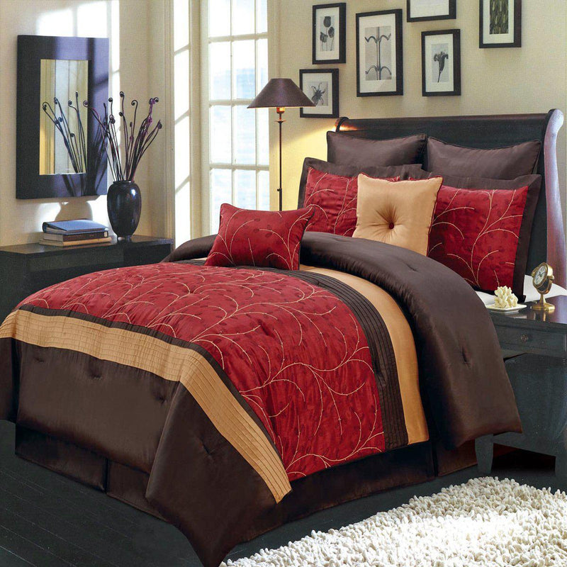 Atlantis Embroidered Nature Inspired Multi-Piece Red Comforter Set-Royal Tradition-Full-Egyptian Linens