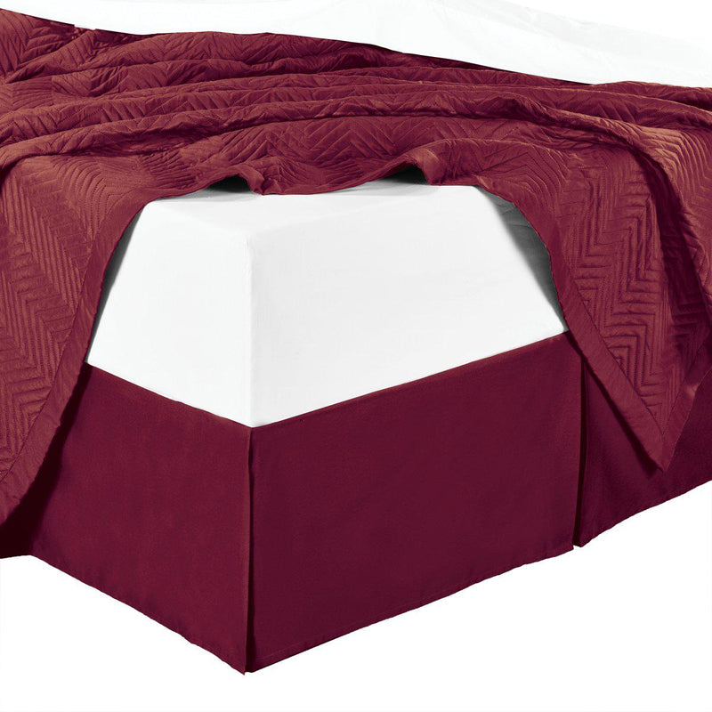 Split Corner 100% Cotton Solid 300TC Bed Skirts-Royal Tradition-Twin XL-Burgundy-Egyptian Linens