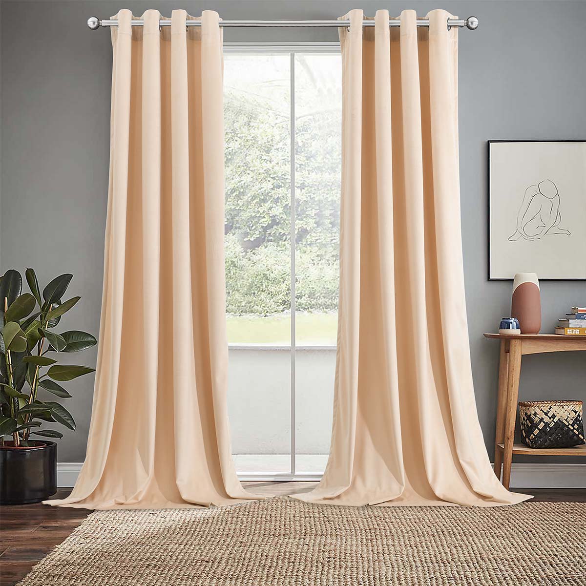 Sheetsnthings Velvet Heavyweight Grommet Top Window Curtains, Set Of 2 52 Wx96 L Solid Panels Taupe Sheetsnthings Velvet Heavyweight Grommet Top Window Curtains, Set Of 2 52 Wx96 L Solid Panels Taupe