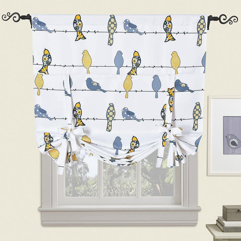 Birds Tie Up Window Curtain Shade ( 46” W X 63" L ) Rod Pocket Room Darkening-Wholesale Beddings
