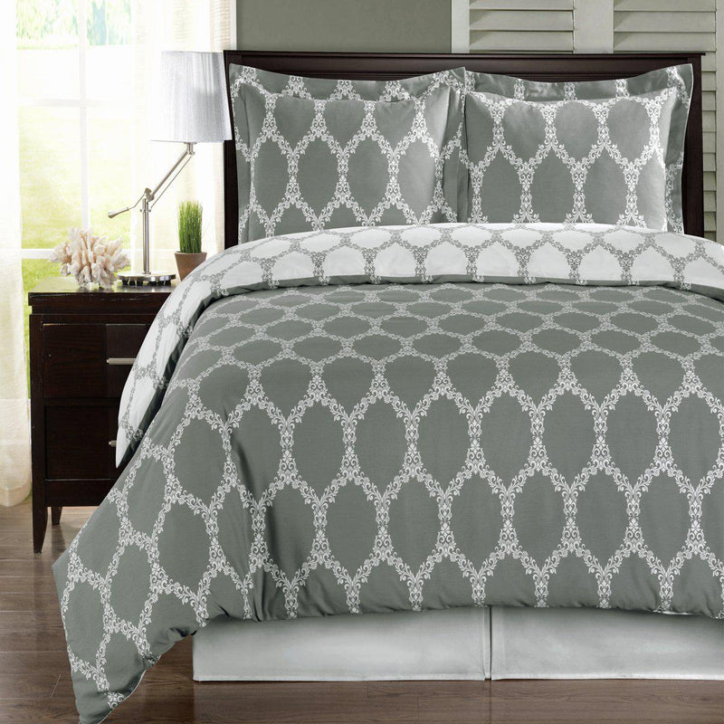 Duvet Cover Set - Brooksfield-Royal Tradition-Twin/Twin XL-Gray/White-Egyptian Linens