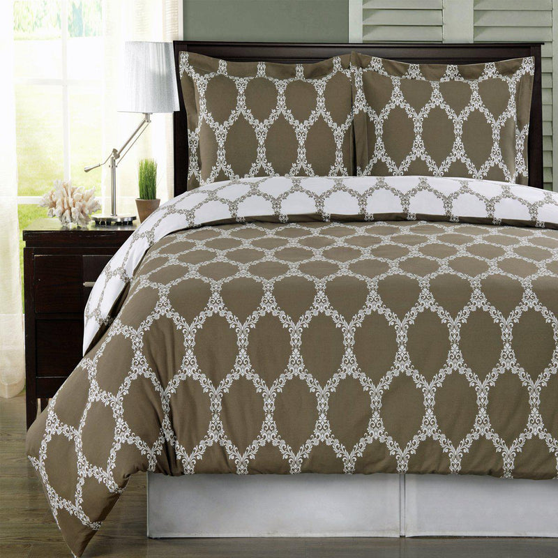 Duvet Cover Set - Brooksfield-Royal Tradition-Twin/Twin XL-Taupe/White-Egyptian Linens