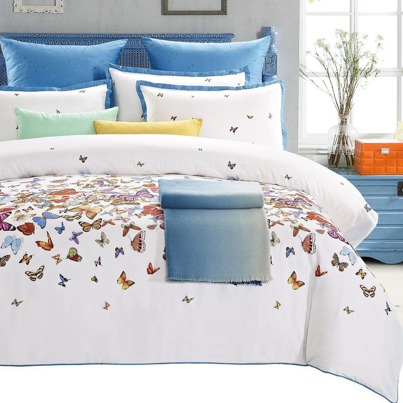 Butterfly 7 Piece Cotton Duvet Cover Set-Royal Tradition-Queen-Egyptian Linens