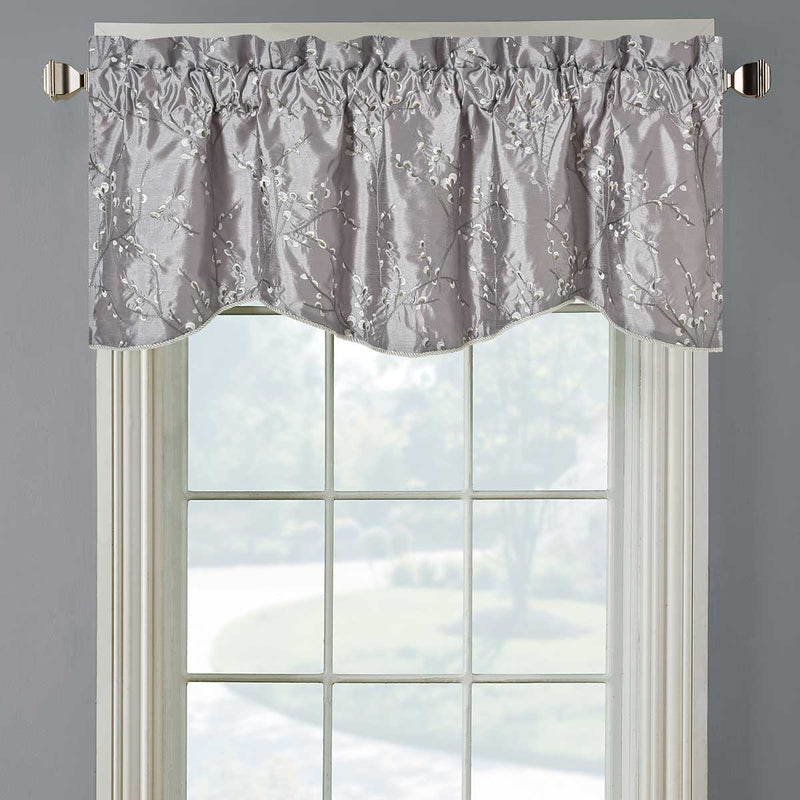 Chloe Scalloped Decorative Rope Embroidered Lined Valance 52"Wx19"L (Single)-Wholesale Beddings