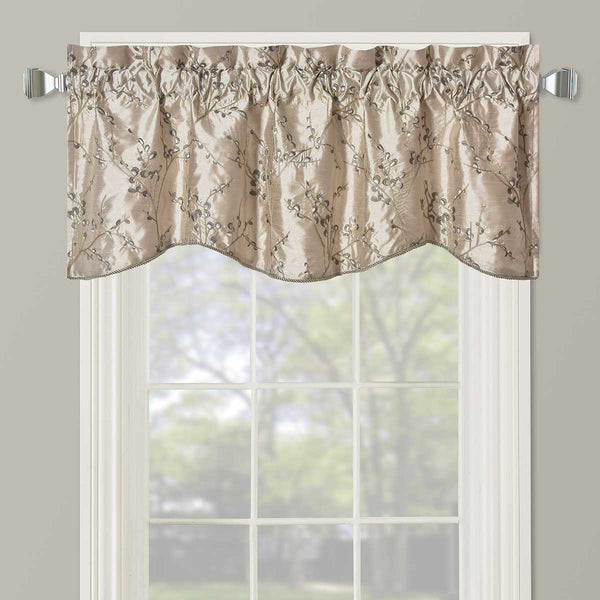 Chloe Scalloped Decorative Rope Embroidered Lined Valance 52"Wx19"L (Single)-Wholesale Beddings