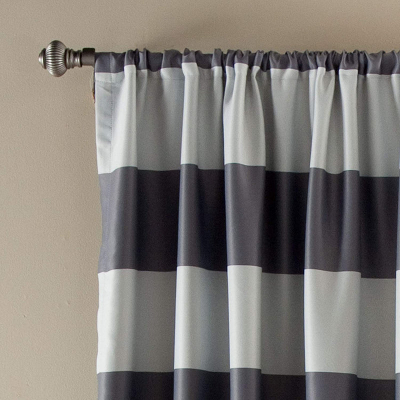Grey Stripe Room Darkening 84-Inch Rod Pocket Window Curtain Panel Pair-Royal Tradition-Egyptian Linens