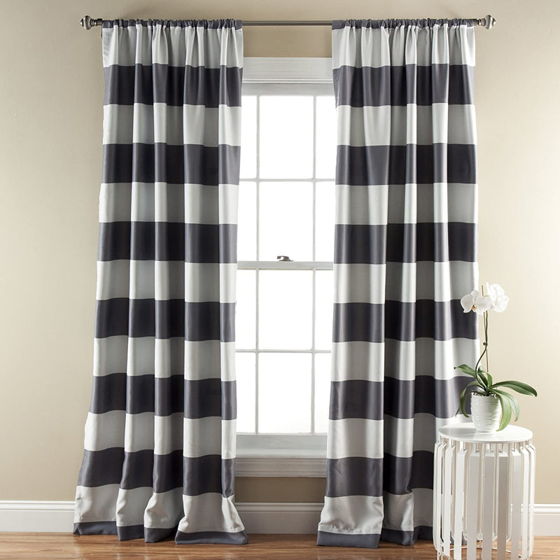 Grey Stripe Room Darkening 84-Inch Rod Pocket Window Curtain Panel Pair-Royal Tradition-Egyptian Linens