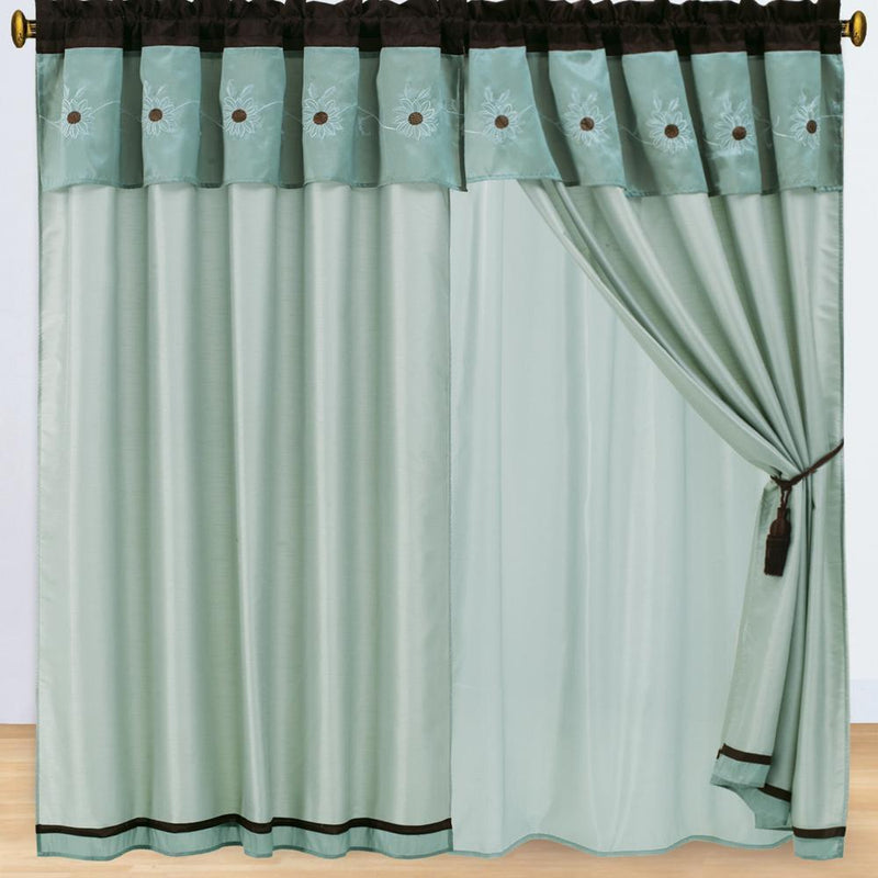 Grand Park Swirl 5 Piece Curtain Panel Set 84"Wx84"L-Royal Tradition-Aqua Blue-Egyptian Linens