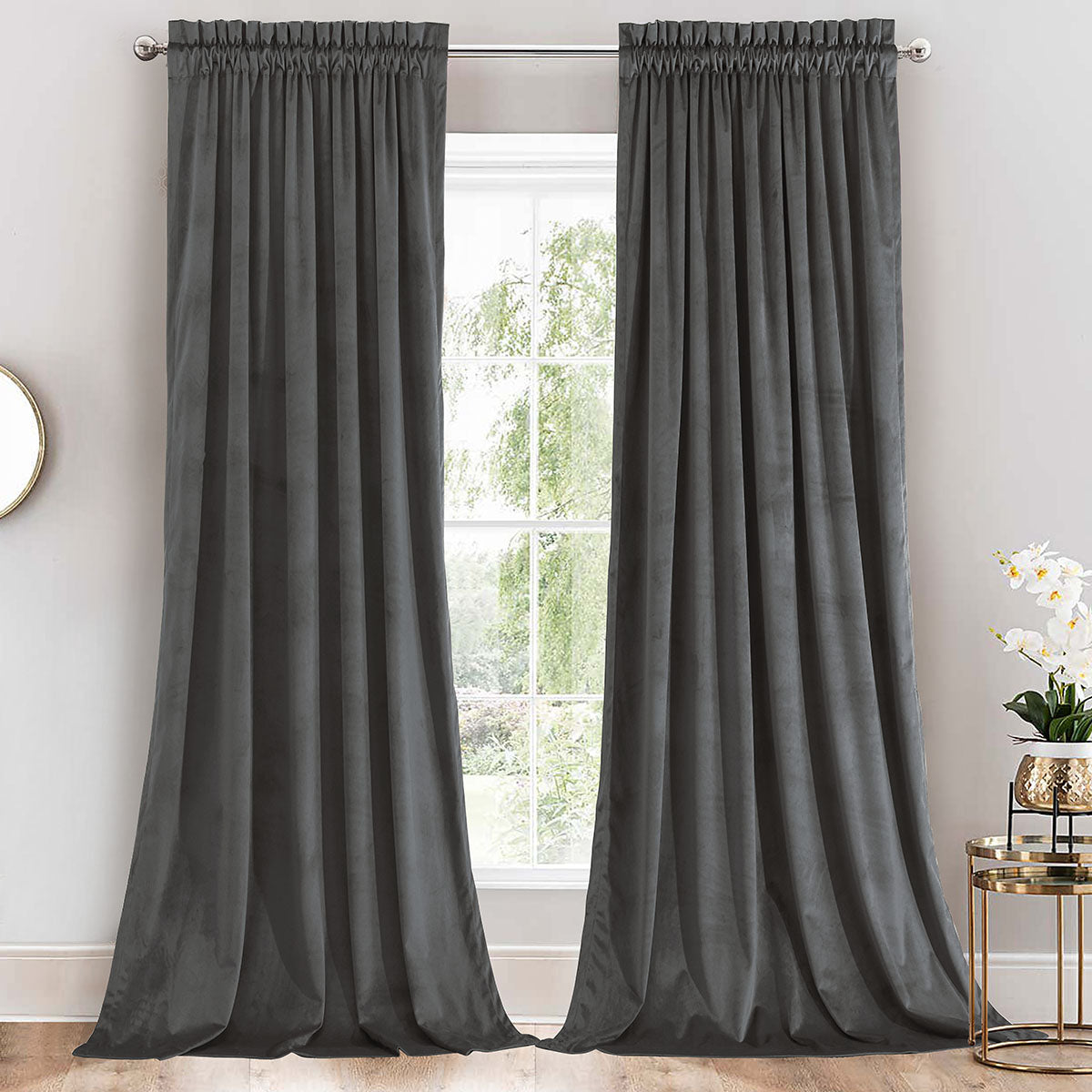 Etched Velvet Curtains With Top Rod Pockets