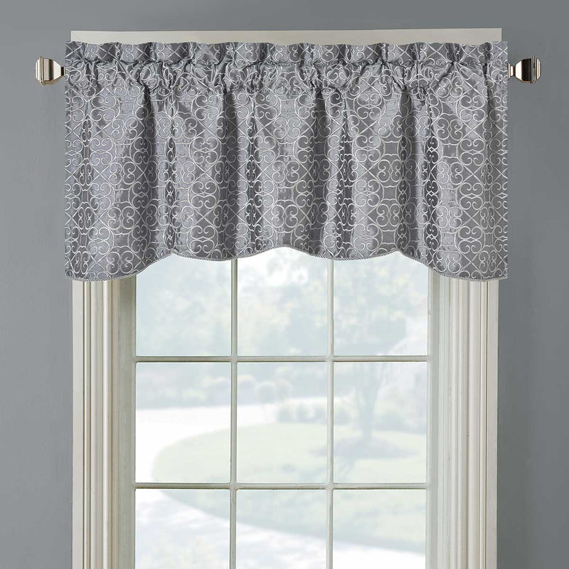 Halifax Scalloped Decorative Rope Embroidered Lined Valance 52"Wx19"L (Single)-Wholesale Beddings