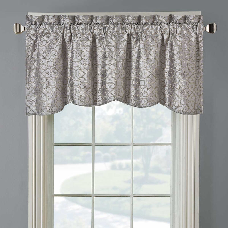 Halifax Scalloped Decorative Rope Embroidered Lined Valance 52"Wx19"L (Single)-Wholesale Beddings