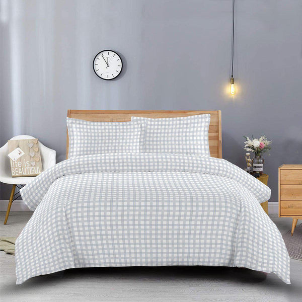 Heavyweight Printed Flannel Duvet Covers 170GSM - Gray Check-Egyptian Linens