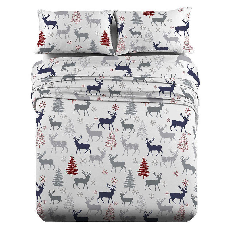 Heavyweight Printed Flannel Sheets 170GSM - Christmas Deer-Egyptian Linens