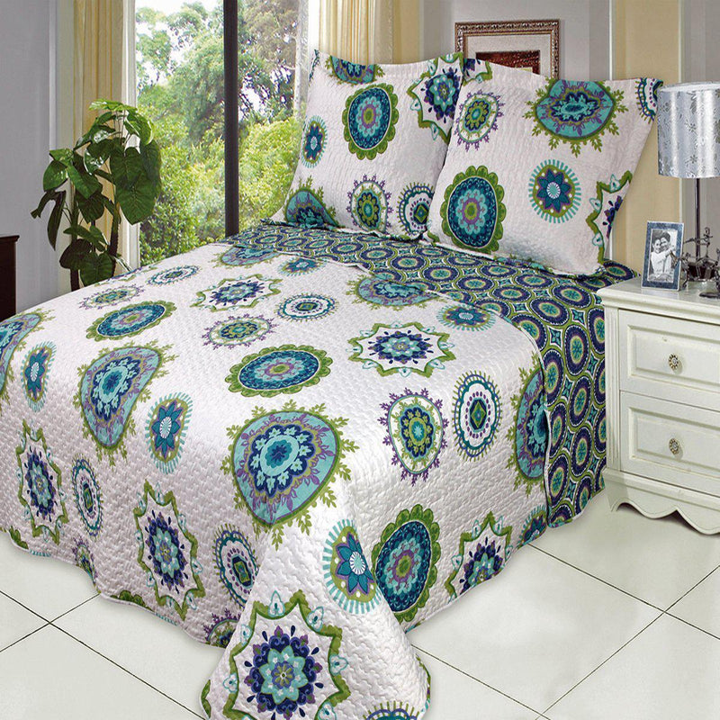 Julia Fashion Floral Design Quilt Set Oversized Lightweight Mini Sets-Royal Tradition-Cool-Twin Size-Egyptian Linens