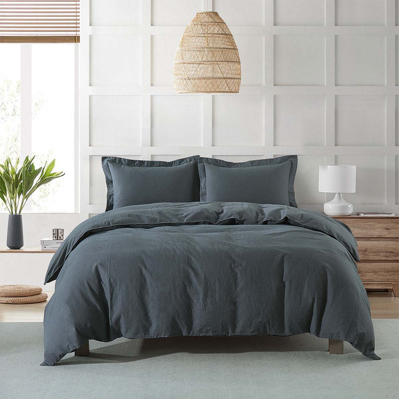 Royal Tradition Belgian Flax Linen-Cotton Blend 4-PC Bedding Set - Includes Duvet Cover & Down Alternative Comforter (Full/Queen)
