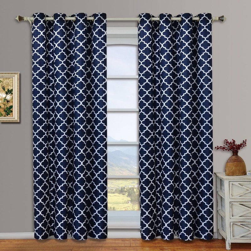 Navy Blue & White Meridian Room-Darkening Curtains Pair (Set of 2 Panels)-Royal Tradition-63"-Egyptian Linens