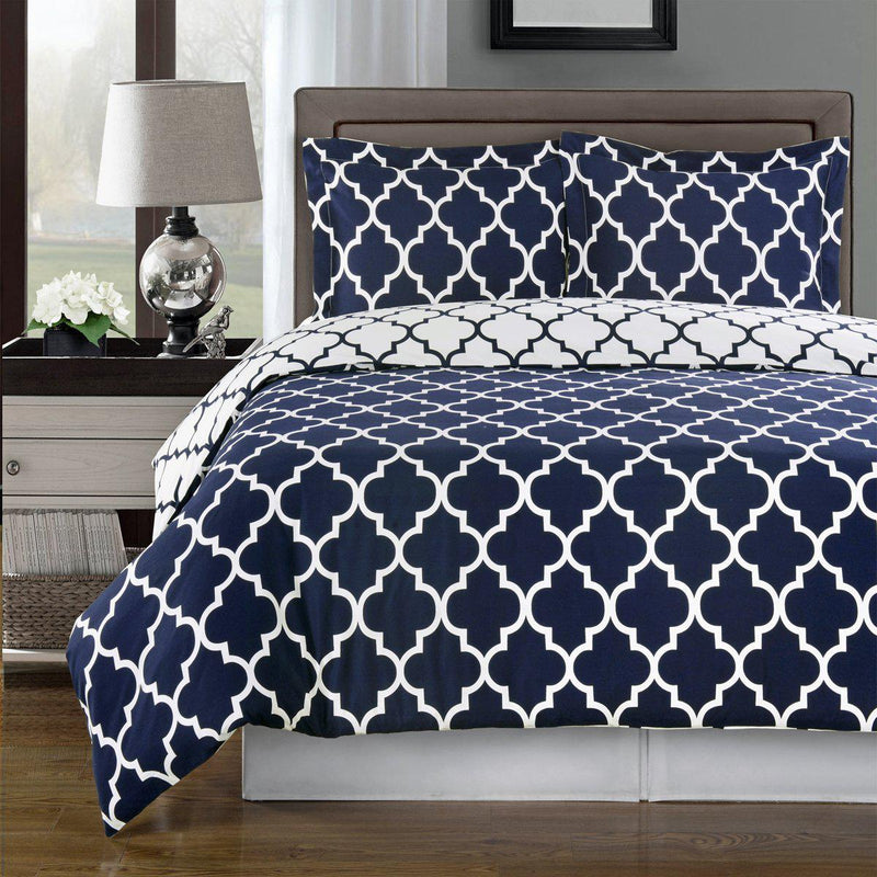 Duvet Cover Set - Meridian-Royal Tradition-Twin/Twin XL-Navy/White-Egyptian Linens