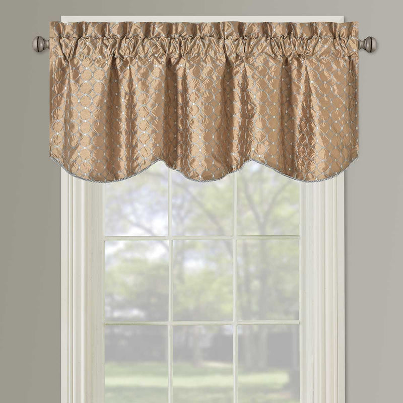 Mirabel Embroidered Lined Valance Scalloped Decorative Rope 52"Wx19"L (Single)-Wholesale Beddings