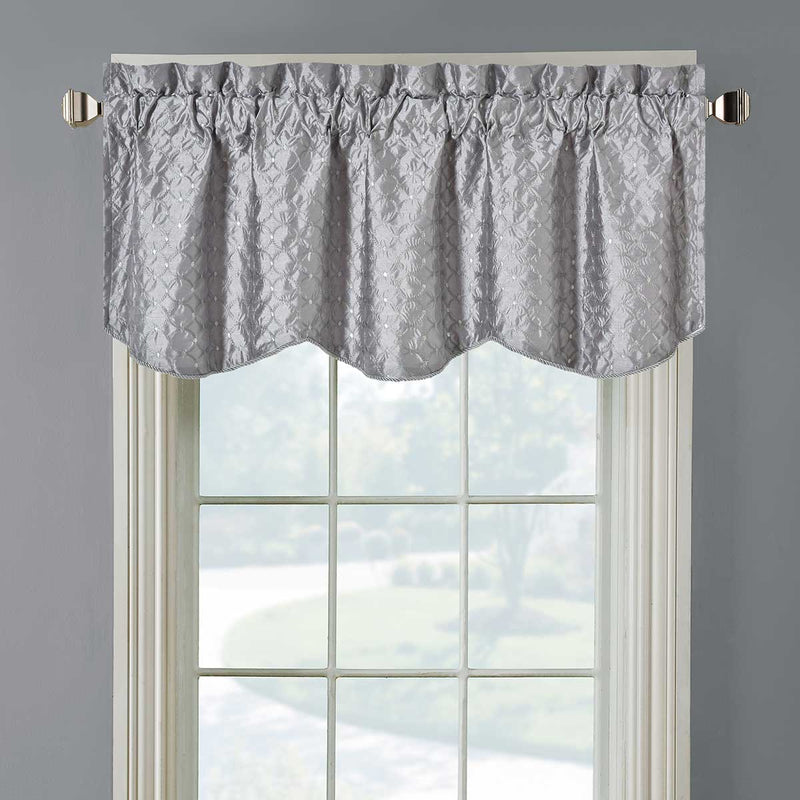 Mirabel Embroidered Lined Valance Scalloped Decorative Rope 52"Wx19"L (Single)-Wholesale Beddings