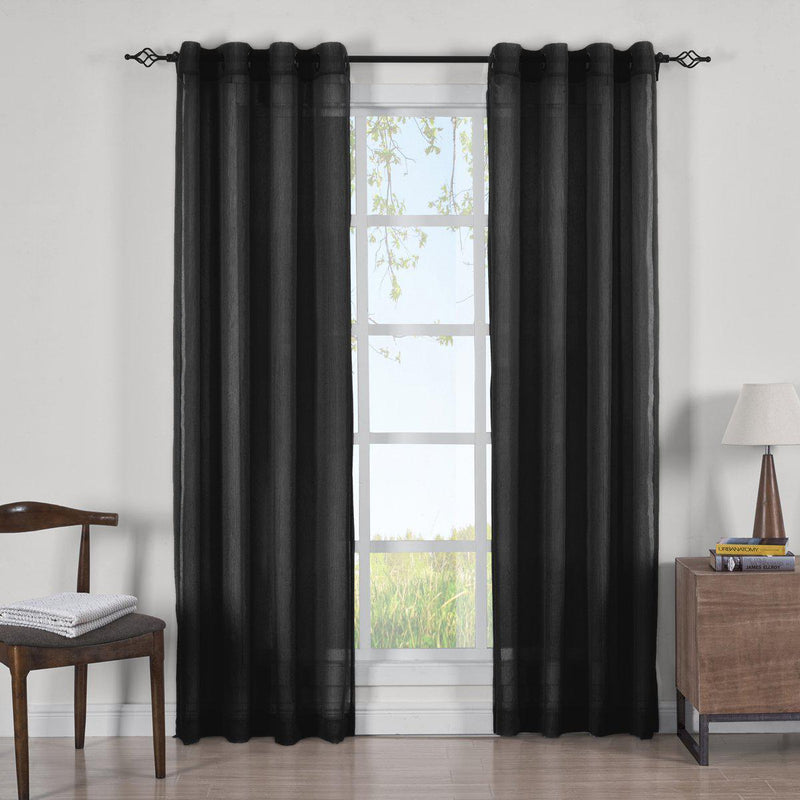 Abri Grommet Crushed Sheer Curtain Panels (Set of 2)-Royal Tradition-63 Inch Long-Black-Egyptian Linens