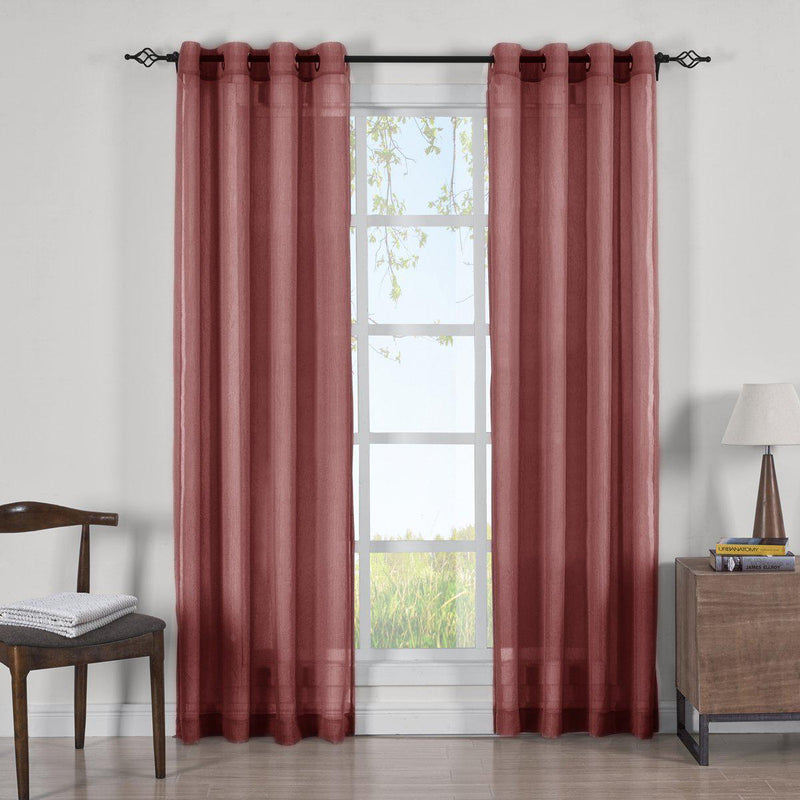Abri Grommet Crushed Sheer Curtain Panels (Set of 2)-Royal Tradition-63 Inch Long-Burgundy-Egyptian Linens