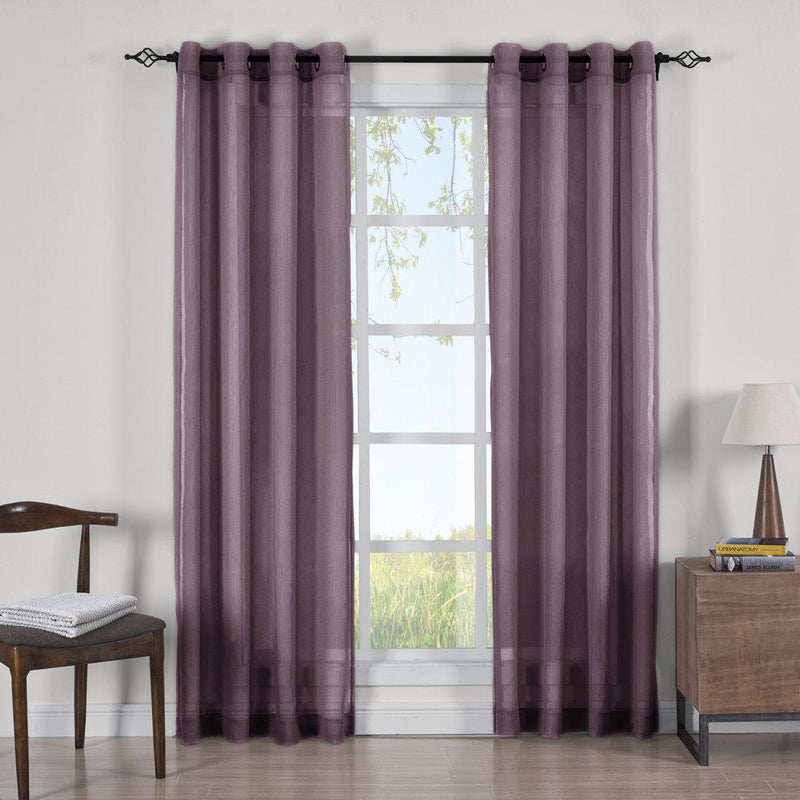 Abri Grommet Crushed Sheer Curtain Panels (Set of 2)-Royal Tradition-63 Inch Long-Eggplant-Egyptian Linens