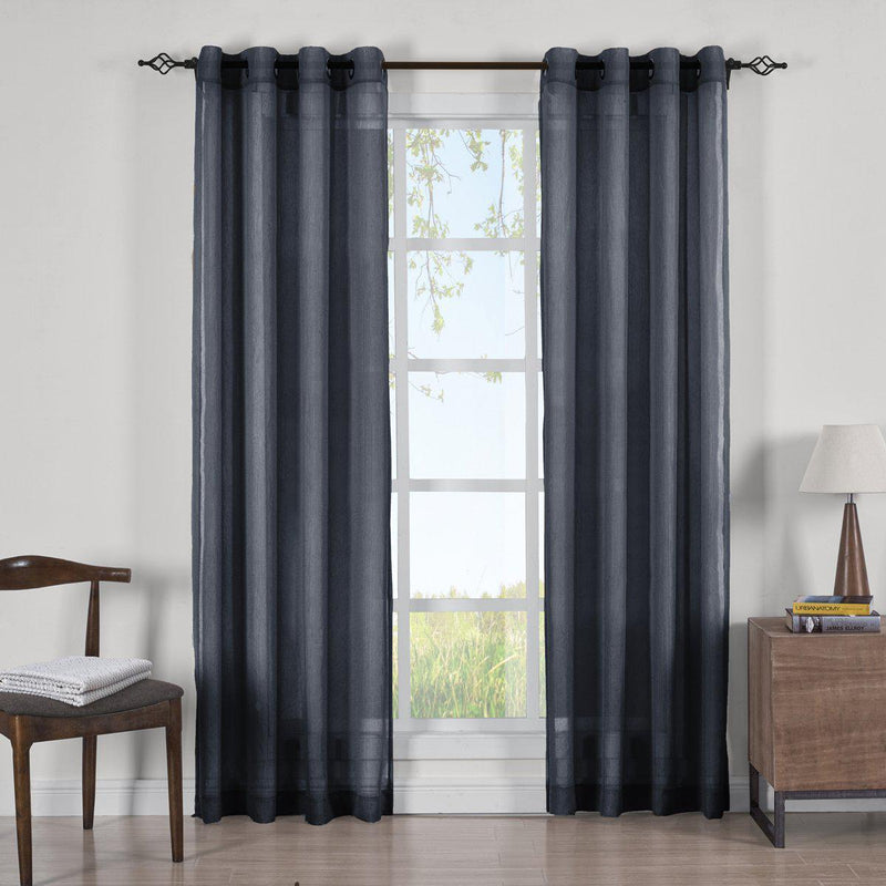 Abri Grommet Crushed Sheer Curtain Panels (Set of 2)-Royal Tradition-63 Inch Long-Navy-Egyptian Linens