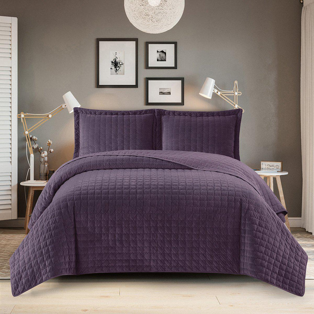 Velvet Bedspread Quilt Set Plush