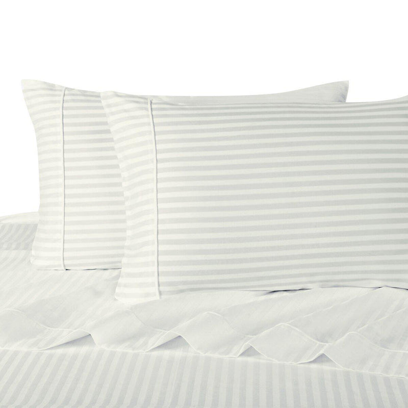 Sheet Set - Striped 600 Thread Count-Royal Tradition-Twin XL-White-Egyptian Linens