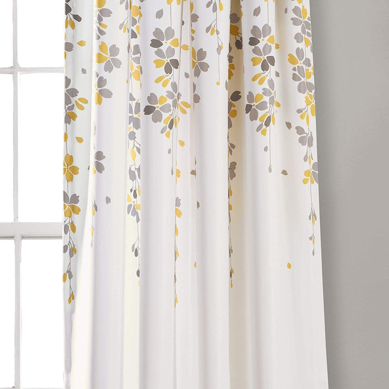 Weeping Flowers Room Darkening Curtain Panel Pair - 84 Inches Long - Yellow/Grey-Royal Tradition-Egyptian Linens