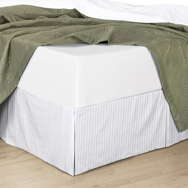 Olympic Queen Size Split Corner 100% Cotton Stripe 320TC Bed Skirts-Royal Tradition-White-Egyptian Linens