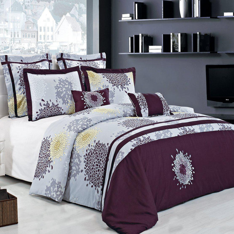 7 Piece Fifi 100% Cotton Embroidered Duvet Cover Set-Royal Hotel Bedding-Full/Queen-Egyptian Linens