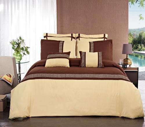 Astrid 7-Piece Embroidered Duvet Cover Sets-Royal Tradition-Full/Queen-Gold/Chocolate-Egyptian Linens